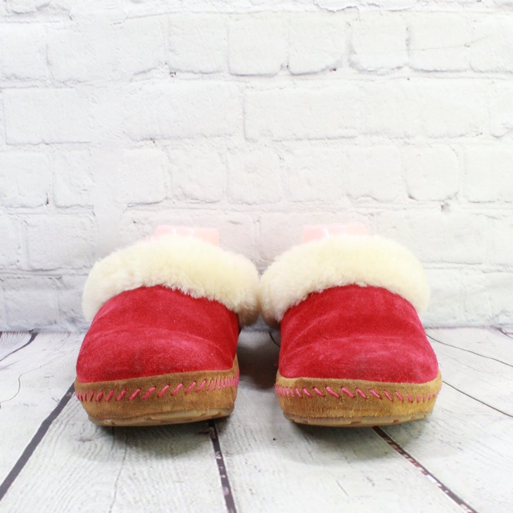 LL BEAN Women’s Squam Lake Red Suede Shearling Wicked Good Slippers Size 9 M - Picture 4 of 9